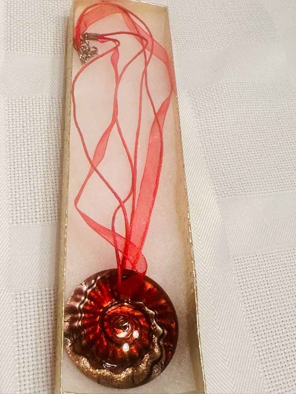 Murano Style Art Glass Handmade Red Swirl Pendant Necklace